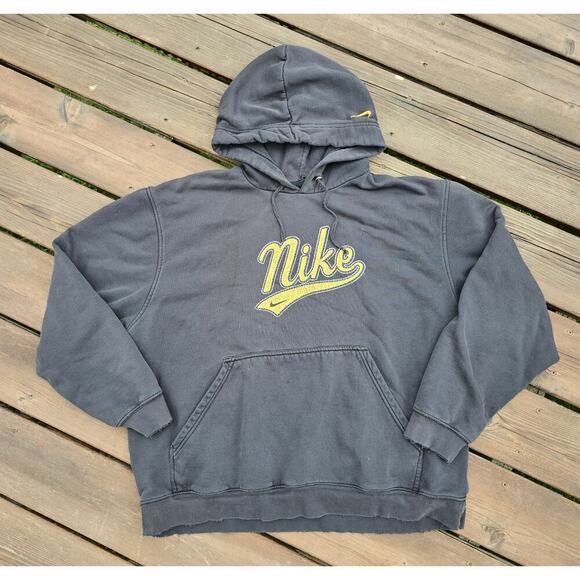 VTG Y2K Nike Silver Tag Vintage Sweatshirt Center Spellout Mens XL Faded Black - Picture 1 of 10